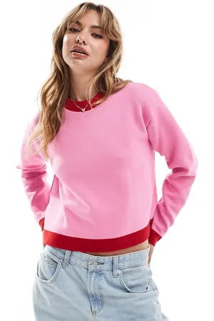 MANGO Contrast neck jumper in and red