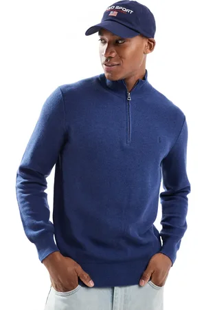 Ralph Lauren Icon logo half zip cotton knit jumper in marl