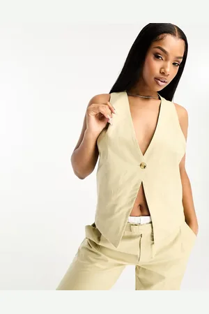 Pull&Bear Twist back tailored waistcoat co-ord in beige