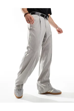 ASOS Smart wide leg trousers with front pleats and microtexture in stone