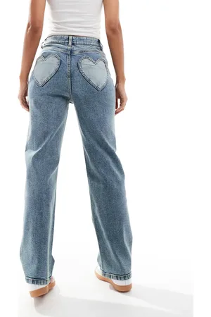 Miss Selfridge Heart pocket straight leg jean in dirty wash