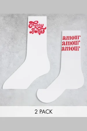 Pieces® 2 pack slogan socks in and red
