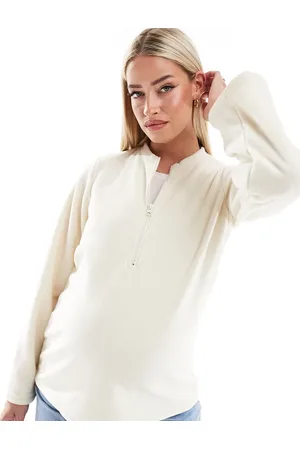 Mama;licious Mamalicious Maternity zip front fleece with wide sleeves in cream
