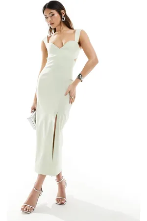 Vesper Cut out detail front split midaxi dress in sage