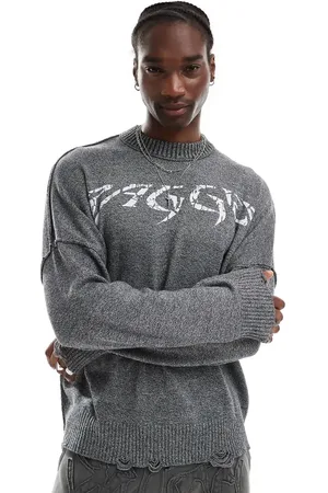 The Ragged Priest Distressed oversized knit with print logo in acid wash