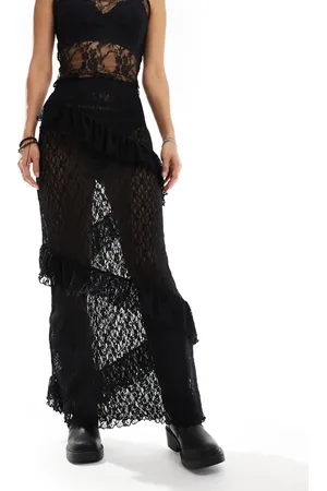 Monki Maxi lace ruffle skirt in