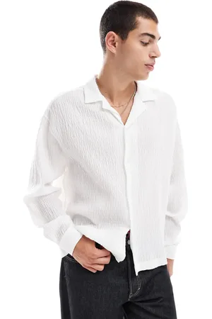 ASOS Oversized boxy seersucker shirt in beige