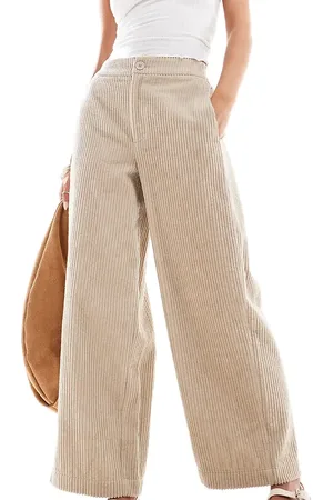 ASOS ASOS DESIGN Petite cord barrel trousers in straw