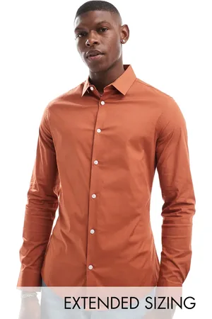 ASOS Skinny poplin shirt with square collar in tobacco