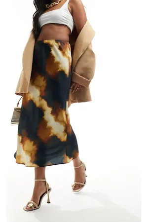 ASOS Satin bias midi skirt in abstract leopard print