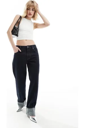 MANGO Straight leg turn up jeans in dark