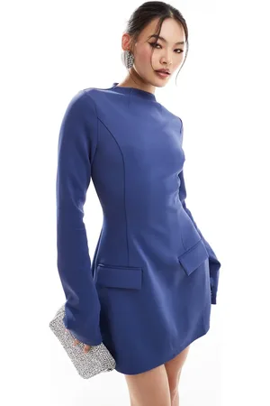 HEIRESS BEVERLY HILLS Premium exclusive structured long sleeve pocket detail mini a-line dress in slate