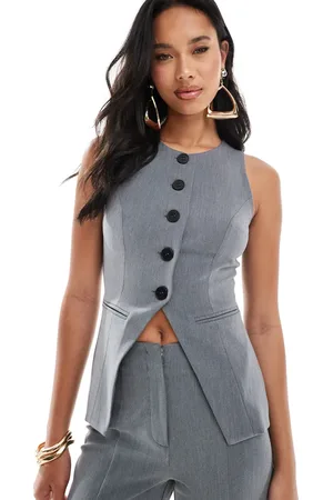 Kaiia Button detail split front waistcoat co-ord in charcoal