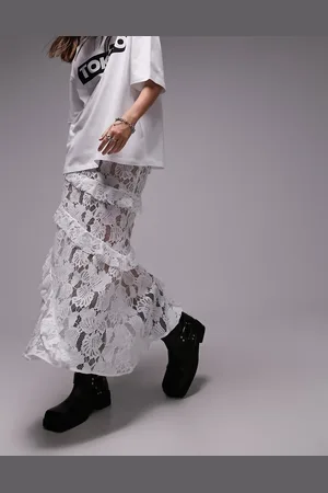 Topshop Shell lace ruffle midi skirt in