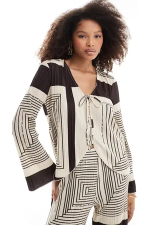 Object Plisse tie front top co-ord in abstract print