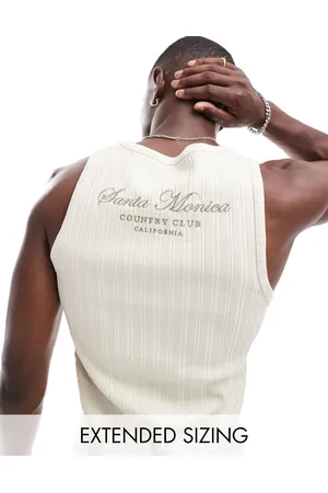 ASOS Relaxed textured vest in beige with back embroidery