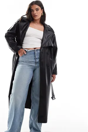 ASOS ASOS DESIGN Curve leather look trench coat in