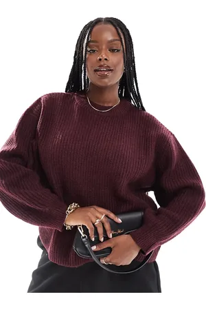 ASOS ASOS DESIGN Curve chunky crew neck rib jumper in burgundy