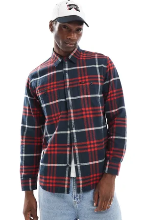 Lee Worker check flannel overshirt relaxed fit in red/