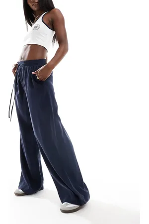 Y.A.S Premium soft touch wide leg trouser with tie waist in navy - MBLUE