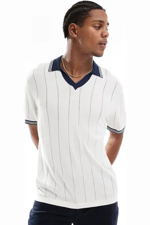 Hollister Open collar tipped texture stripe knit polo in /navy