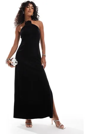 Y.A.S Velvet halterneck maxi dress with rosette in