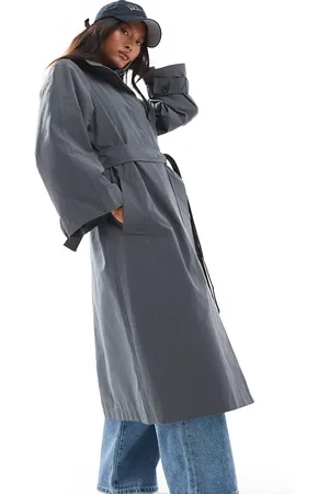 ASOS ASOS DESIGN Petite funnel neck oversized longline trench coat in navy