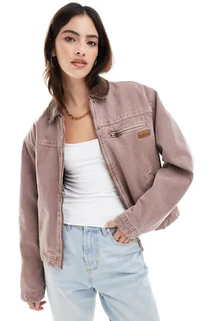 Pull&Bear Worker jacket with corduroy collar in washed mauve