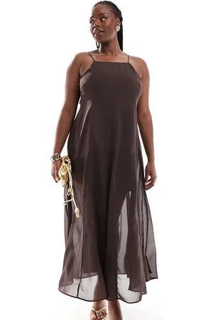 ASOS ASOS DESIGN Curve square neck midi dress with godets in chocolate