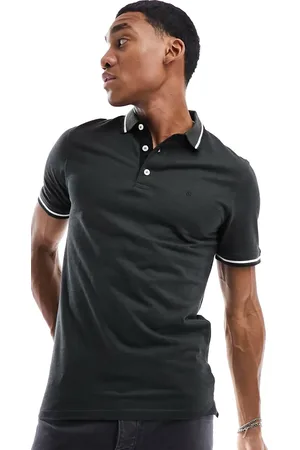 JACK & JONES Slim fit tipped pique logo polo in khaki