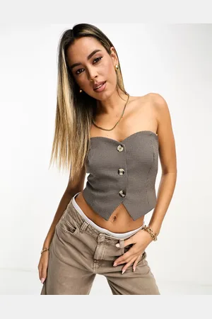 Stradivarius STR tailored waistcoat top in check print