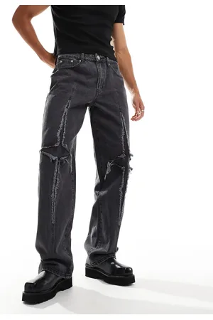 Liquor N Poker Rapture baggy fit rip & repair stitch jeans in wash