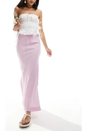 Bershka Tie waist linen maxi skirt in