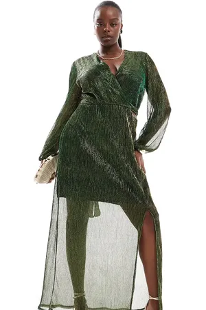 TFNC Pleated shimmer maxi dress in emerald
