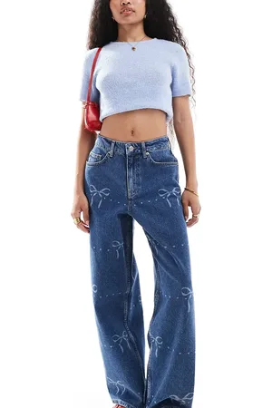 Miss Selfridge Bow print baggy jeans