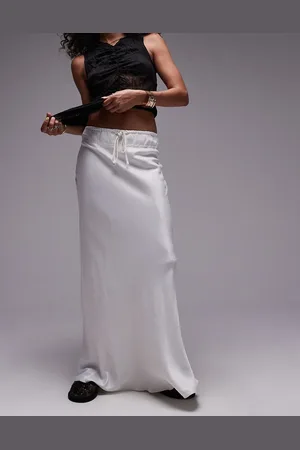Topshop Bias skirt with drawstring waist panel in ivory