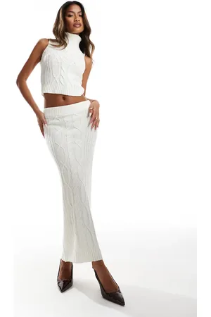 In The Style Cable knit maxi skirt co-ord in cream