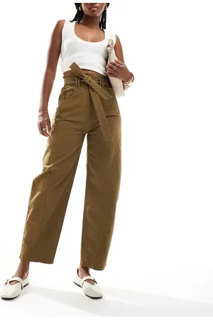 & OTHER STORIES Paperbag waist curved leg trousers in brown