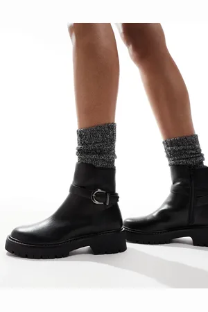 London Rebel Billie chunky ankle boot with buckle in