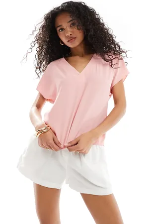ASOS V-neck woven tee in blush