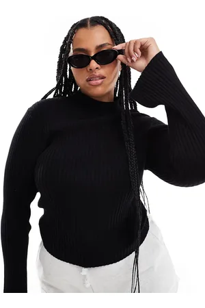 Threadbare Plus high neck split sleeve jumper in