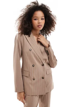 VERO MODA Aware double breasted oversized blazer co-ord in beige pinstripe