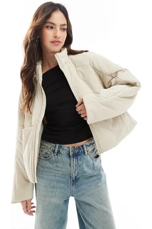 ASOS Funnel oversized neck puffer jacket in cream
