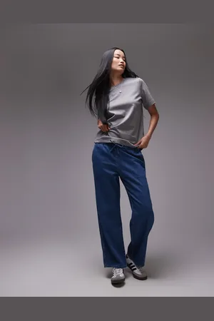 ARKET Denim jersey wide leg lounge trousers in mid washed