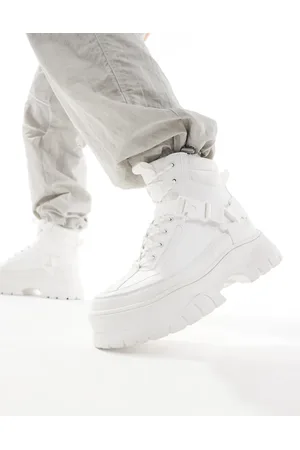 ASOS Lace up worker boots in white with chunky sole and straps