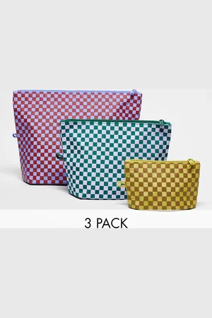 Baggu Pack of 3 travel pouch bags in checkerboard print