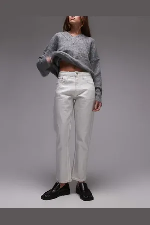 Topshop Silver foil cropped mid rise straight jeans in