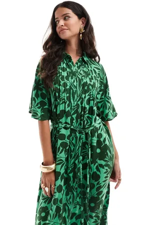 Y.A.S Floral belted t-shirt midi dress in print - MGREEN