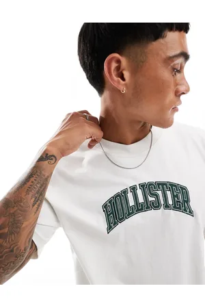 Hollister Varsity tech logo heavyweight boxy fit t-shirt in cream