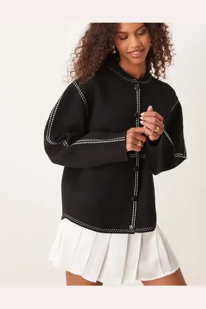 Y.A.S Contrast stitch knitted bomber jacket in